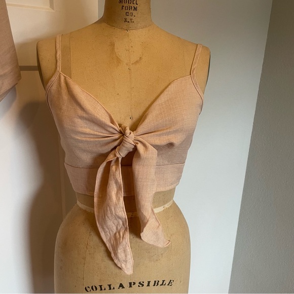 SHEIN- SZ M Tan 3 Piece Shorts Top Jacket Set Linen - Picture 5 of 10